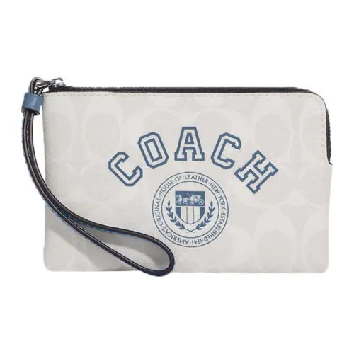 COACH Corner Zip Холст с покрытием и гладкая кожа запястье сумка-клатч маленькая женская мел белый и индиго