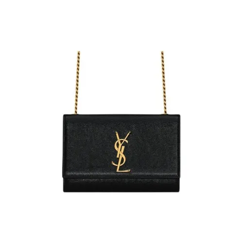 SAINT LAURENT Kate Блестящая крупнозернистая текстура коровьей кожи Сумка через плечо маленькая сумка на плечо черная женская