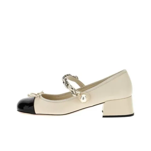 MIU MIU Грубый каблук Туфли Мэри Джейн Женские Бежевый