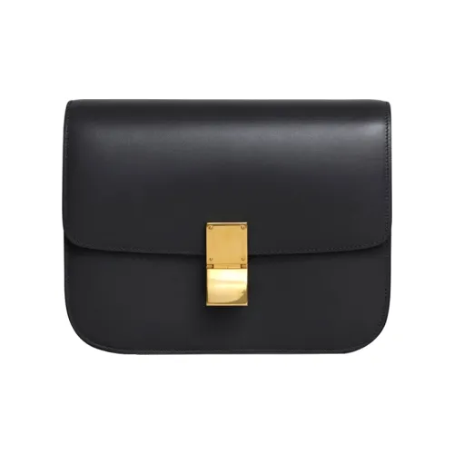 CELINE Классический Bo Кожа Тофу Квадратная Сумка Сумка через плечо Средняя Женская Черная