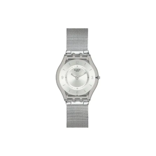 Swatch Quartz Механизм Унисекс Часы 34 мм Серебристый Циферблат Пластиковый Корпус Часы Нержавеющая Стальная Ремешок