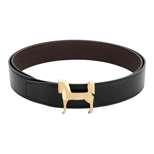 HERMES Коровья кожа Togo Двойной Sided Кожаные ремни Мужской Черный Ширина 3,2 см