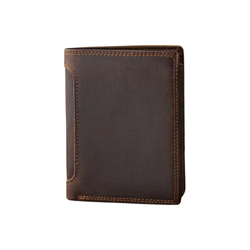 Back Step Лицевая коровья кожа Натуральная кожа Fung Ma ремесло Кошелек унисекс Темно-коричневый Кофейно-коричневый