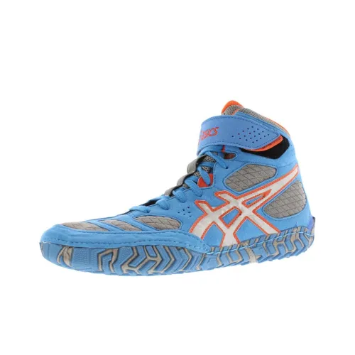 Asics Aggressor 2 Амортизация Износостойкие Высокие Кроссовки для Борьбы Тренировочные Кроссовки Мужские Серые Синие