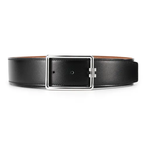 HERMES Кожаные ремни Мужской Черный Золото Ширина 3,8 см