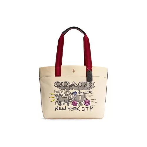 COACH Recycled Tote Холст с кожей Тоут Сумка Сумка для покупок Сумка через плечо Сумка Большая Женская Хаки