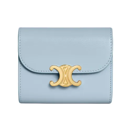 CELINE Triomphe Телячья кожа Держатель для карт кошелек Маленький Женский Светло-синий