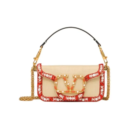 Valentino Locò Raffia Crossbody Single Shoulder Bag Small Women's Natural Coral