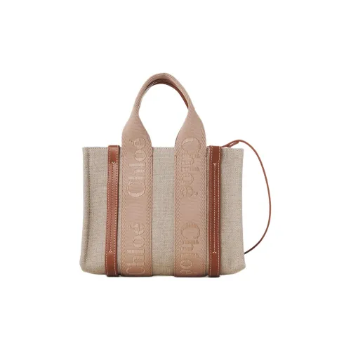 Chloe Woody Linen Shiny Calfskin Crossbody Bag Handbag Small Women's Light Umber