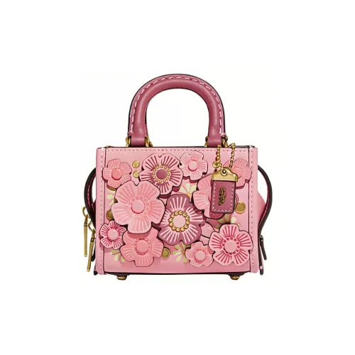 COACH Rogue Кожаная квадратная сумка сумка через плечо мини женская розовая