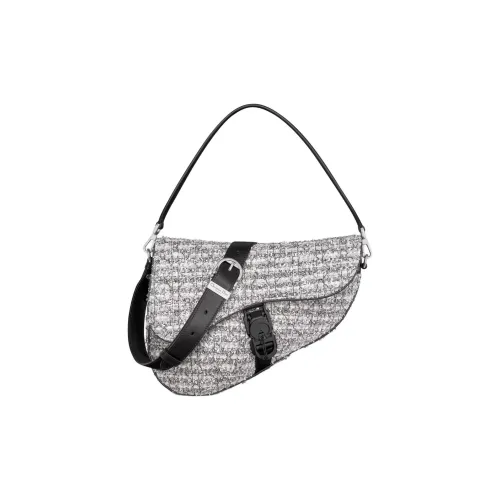 DIOR Седло Плетеный узор Твид Седло Сумка Портативные Сумки через плечо Мужская Сумка через плечо Серебряная