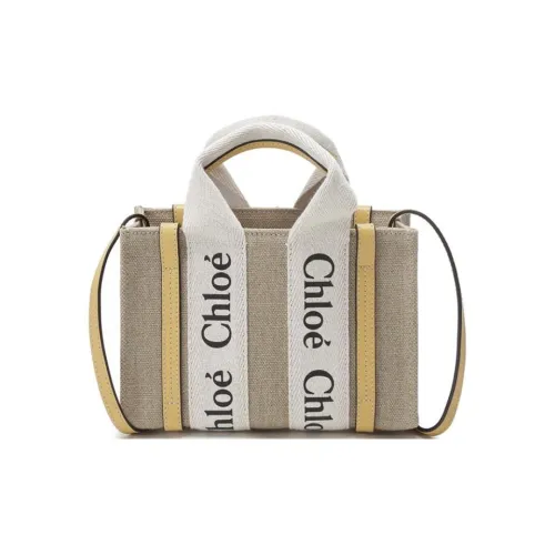 Chloe Woody Ткань с кожаными вставками Одно плечо Сумка Мини Женская Льняная ткань Мед