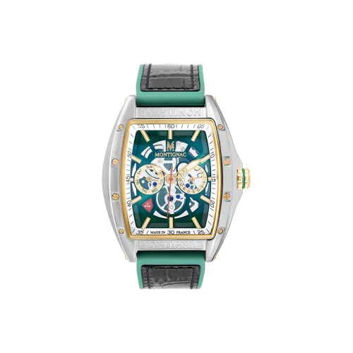 MONTIGNAC Французский Original Imported Наручные часы Кварцевый механизм Кожаный ремешок Зеленый циферблат Мужские часы MOW803