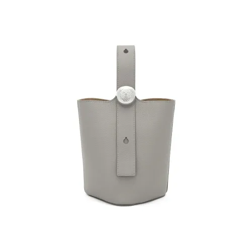 LOEWE Bucket Series Мягкая крупнозернистая текстура коровьей кожи Ведрообразная сумка Сумка через плечо Сумка через плечо Мини Женская Жемчужно-серый