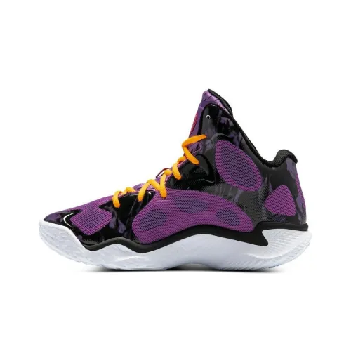 Under Armour Curry Spawn FloTro Аbrasion Resistant Дышащий MID Баскетбольные кроссовки Унисекс Черный Фиолетовый
