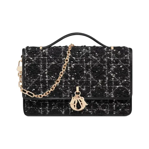 DIOR Wicker Узор Твид Сумка через плечо Сумка Женская Черная