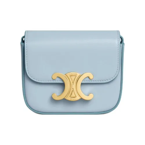 CELINE Triomphe Яркий Телячья кожа Сумка через плечо Мини Женская Светло-синяя