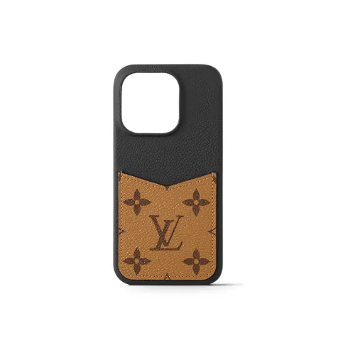 LOUIS VUITTON Холст Телячья кожа Чехол для iPhone 15 Pro Аксессуар Сумка Женская Коричневый и Черный