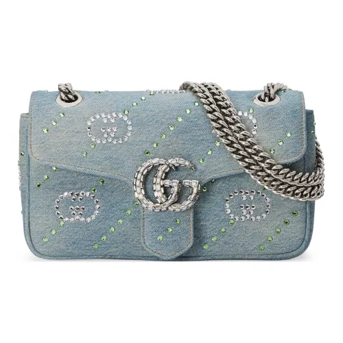 GUCCI GG Marmont Denim Portable Crossbody Bag Shoulder Bag Women's Light Blue GUCCI GG Marmont Деним Портативная Сумка через плечо Сумка на плечо Женская Светло-синяя