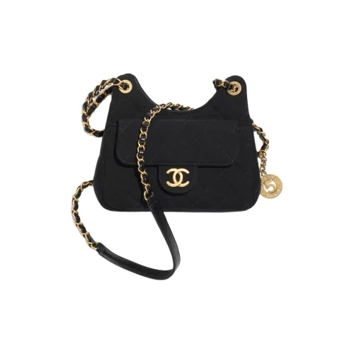 CHANEL 23C Spring HOBO Шерсть Jersey Трикотажная ткань Сумка через плечо Маленькая Женская Черная