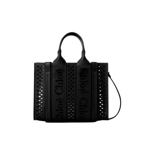 Chloe Woody с текстурой Телячья кожа Тоут Сумка Сумка для покупок Сумка через плечо Сумка Маленькая Женская Черная