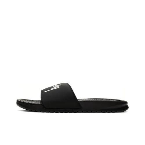 Stussy x Nike Benassi Резиновая подошва Быстросохнущий Слипоны Унисекс Черный