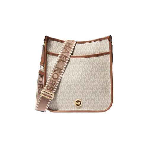 MICHAEL KORS Покрытый холст Курьерская сумка Сумка через плечо Большая Женская Ванильный белый и Коричневый