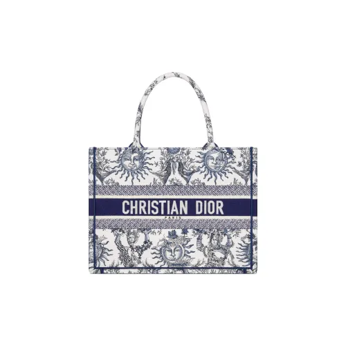 DIOR BookTote Вышивка Тоут Сумка Сумка для покупок Сумка на плечо Сумка среднего размера Women's White Морской синий