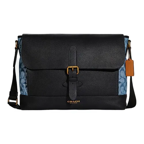 COACH Простой Вязаный Тканевый Тутовый Шелк Курьерская Сумка Сумка через плечо Большая Мужская Черная Джинсовая