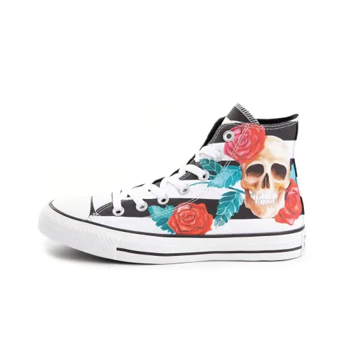 Converse Chuck Taylor All Star Черепа Roses Легкий Высокий Топ Кеды Унисекс Черный Белый