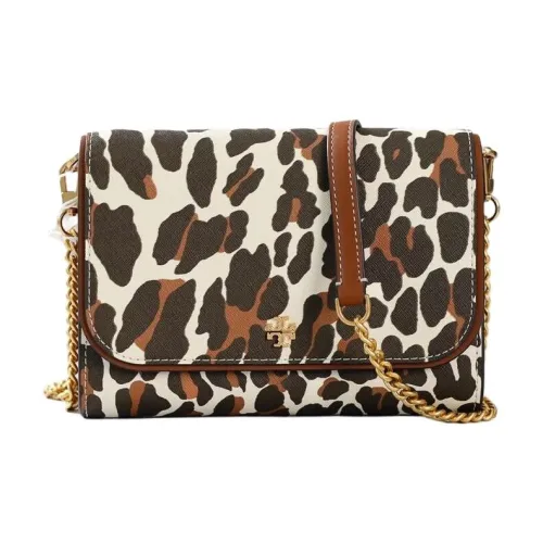 Tory Burch Emerson Холст и Кожа Сумка через плечо Маленькая Женская Коричневая