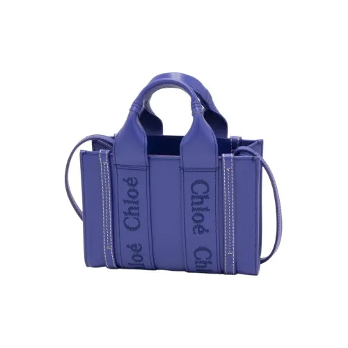 Chloe Woody Smooth Calfskin Tote Bag Shopping Bag Shoulder Bag Crossbody Bag Mini Women's Blue