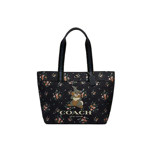 Coach Disney Sampu Кролик Коллаборация Холст с печатью Кожаная вставка Тоут Сумка Сумка для покупок Сумка на плечо