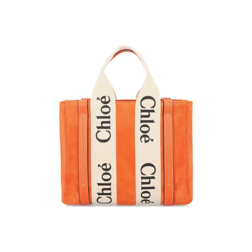 Chloe Woody Suede Tote Bag Shopping Bag Handbag Small Women's Red Brown