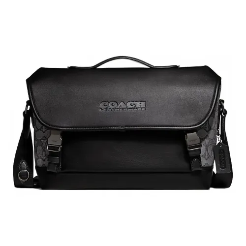 COACH League Коровья кожа с тканевой сумкой через плечо большая женская черная