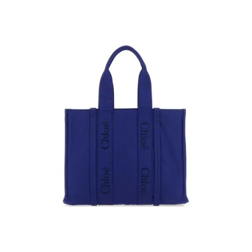 Chloe Woody Nylon Tote Bag Shopping Bag Shoulder Bag Large Women's Blue
