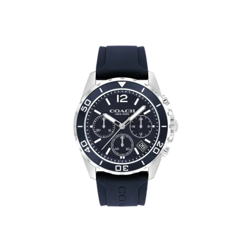 COACH Мужские часы Кварцевый механизм Силиконовый ремешок 44 мм Синий циферблат