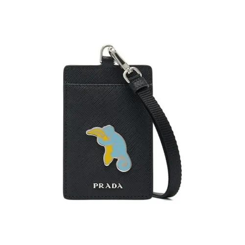PRADA Saffiano Коровья кожа Держатель для карт Женский Черный
