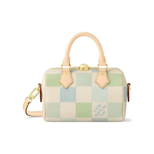 LOUIS VUITTON Speedy Кожа Подушка Сумка Сумка через плечо Сумка Женская Бежевая Зеленая Синяя