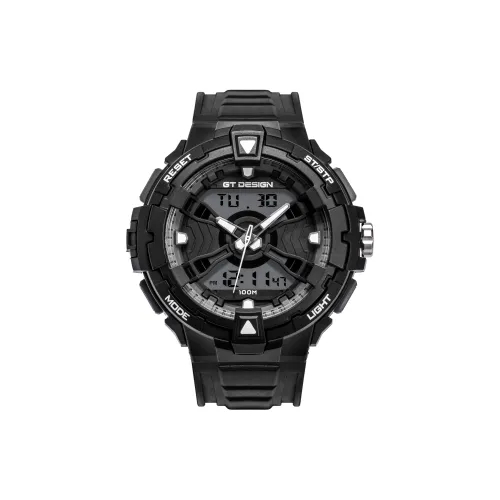 GT DESIGN Черный Warrior Кварцевый Механизм Резиновый Ремешок Часы Мужские Часы Черный Циферблат GTS024