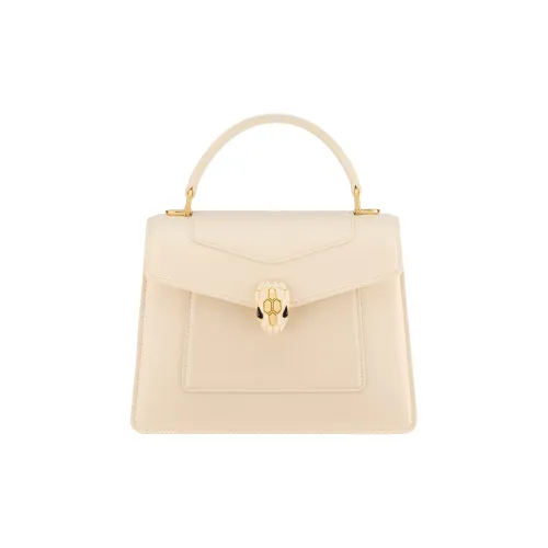 BVLGARI Телячья кожа Сумка через плечо Сумка среднего размера Женская Сливочно-белая Яичная Белый Каменный цвет