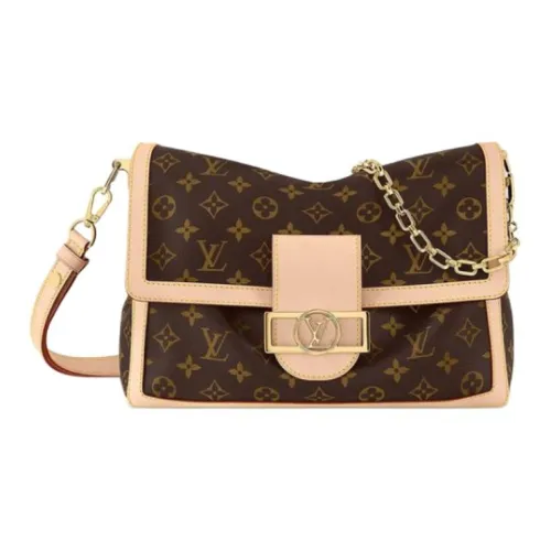 LOUIS VUITTON Dauphine Кожа Сумка через плечо Женская Коричневая и Светло-бежевая