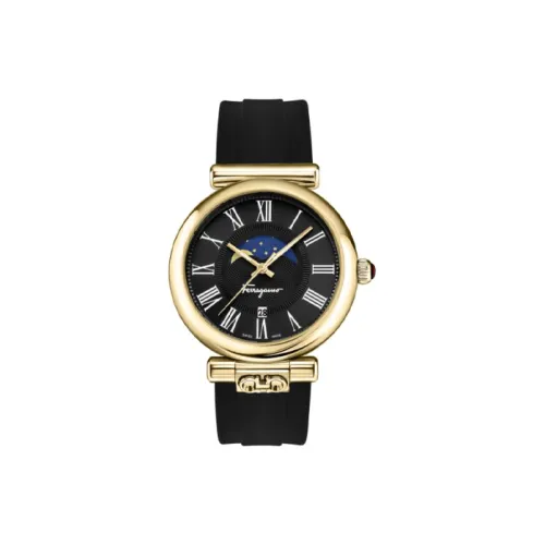 Ferragamo Женские часы Кварцевый механизм Силиконовый ремешок 40 мм Черный циферблат