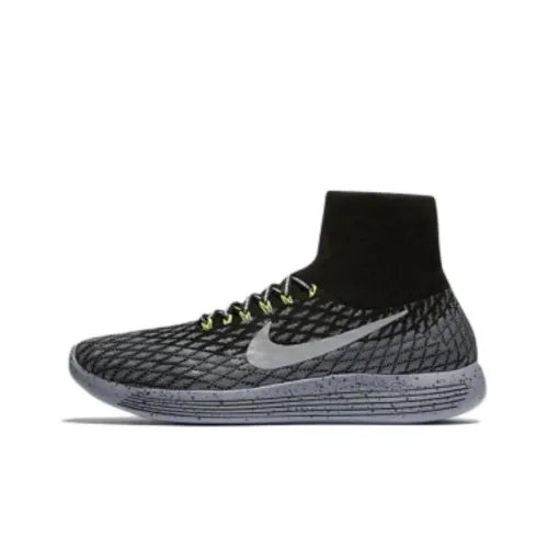 Nike LunarEpic Flyknit Амортизаторы Шок Устойчивость к Сцеплению Высокий Топ Беговые кроссовки Мужские Черный Серый