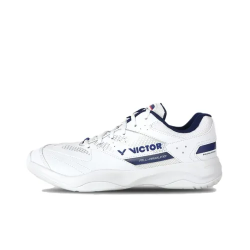 Victor Shock Absorbers Slip-Resistant Abrasion-Resistant Lightweight Low-Top Badminton Shoes Unisex White Blue Виктор Шок Абсорберы Противоскользящие Устойчивые к Износу Легкие Низкие Кеды для Бадминтона Унисекс Белый Синий