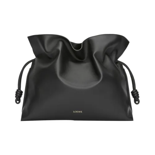 LOEWE Flamenco Napa Голень Кожа Портативный Одно плечо Клатч Экстра-большой Женские Черный