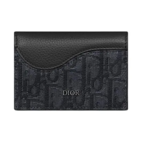 DIOR Saddle Grained Телячья кожа Держатель для визиток Мужской Черный