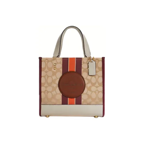 COACH Dempsey Холст и Кожаная Сумка-тоут Сумка для покупок Сумка через плечо Маленькая Женская Светло-хаки и Бордовая