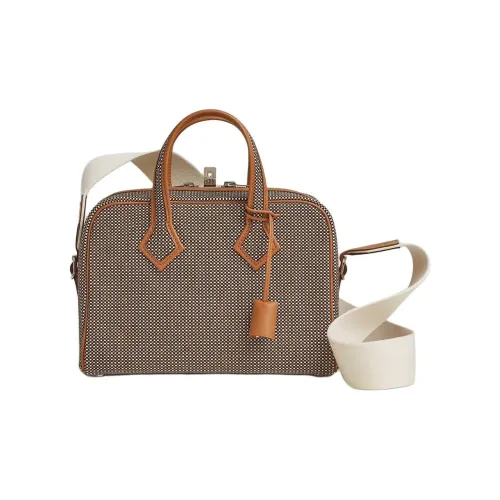 HERMES Viking Quadrille Холст с Swift Кожа Одно Плечо Сумка Мини Женская Черная Коричневая и Белая