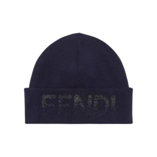 FENDI Шерсть Кашемир Нейлон Вискоза Металл PPL Эластан Beanies Женские Синий
